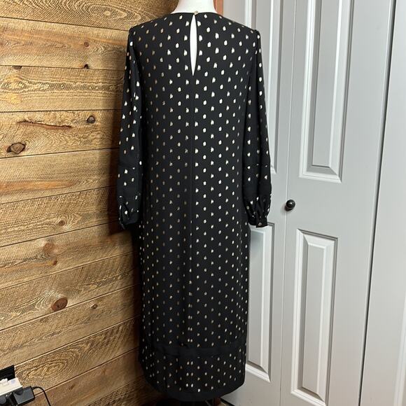 Ted Baker Haylow Metallic Spot Midi Dress Black Crew Neck Long Sleeve Size 4 - Picture 10 of 13